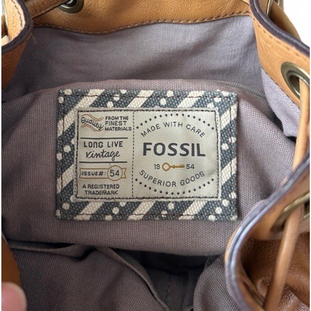 Fossil Tan Genuine Leather Vintage Bucket Bag Shoulder Purse Key Charm Y2K - Picture 8 of 10